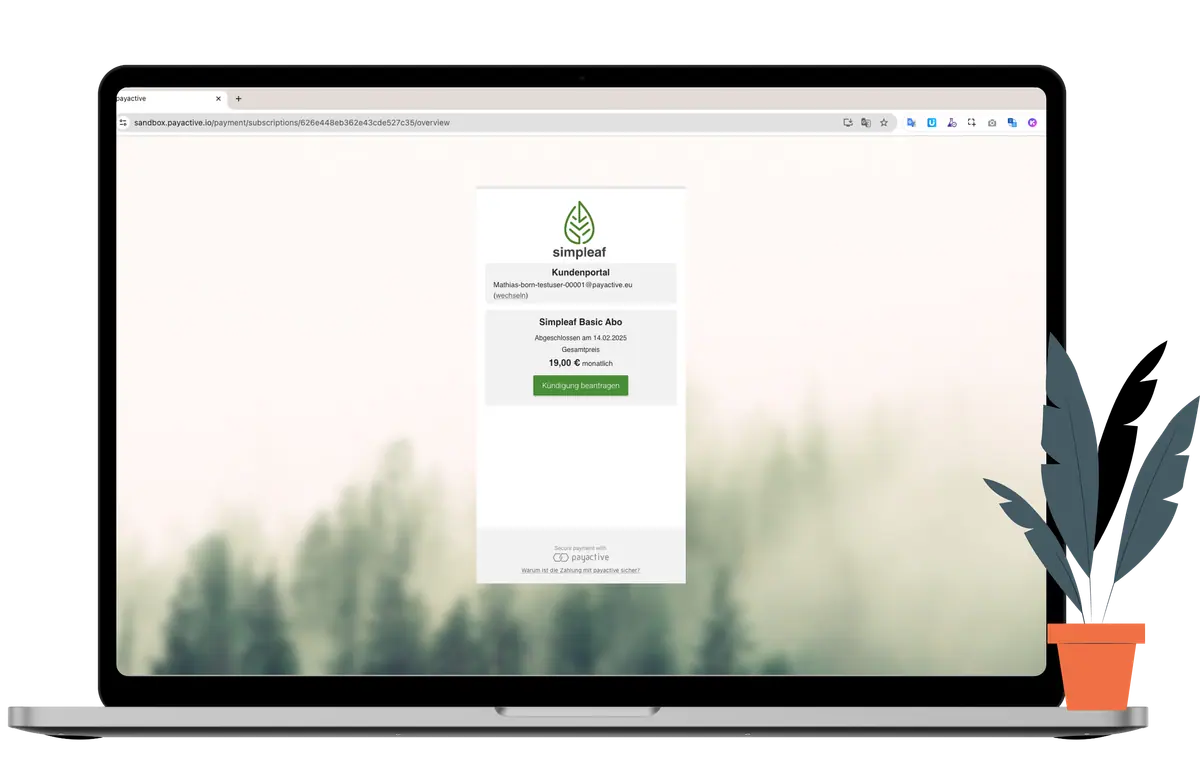 Instalment und Kundenportal Bildschirm